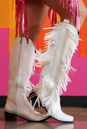 WHITE FRINGE BOOTS